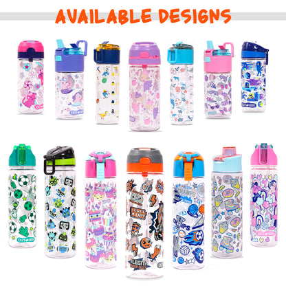 EAZY KIDS Tritan Water Bottle w/2in1 drinking, Flip lid and Sipper, Unicorn - Pink, 650ml