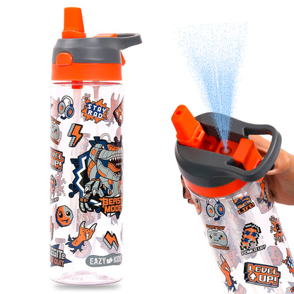 EAZY KIDS Tritan Water Bottle w/Spray, Dinosaur - Grey, 750ml