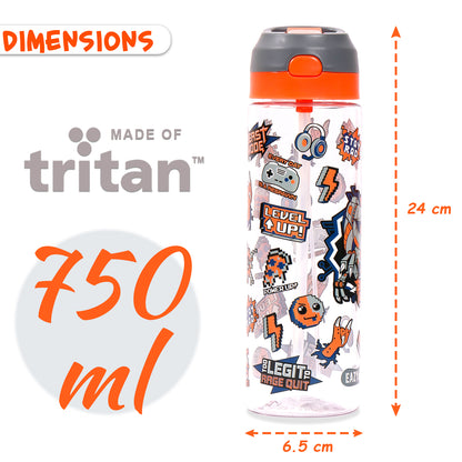 EAZY KIDS Tritan Water Bottle w/Spray, Dinosaur - Grey, 750ml