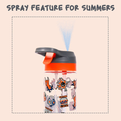 EAZY KIDS Tritan Water Bottle w/Spray, Dinosaur - Grey, 750ml