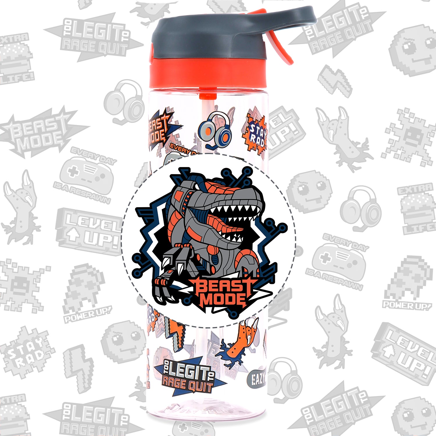 EAZY KIDS Tritan Water Bottle w/Spray, Dinosaur - Grey, 750ml