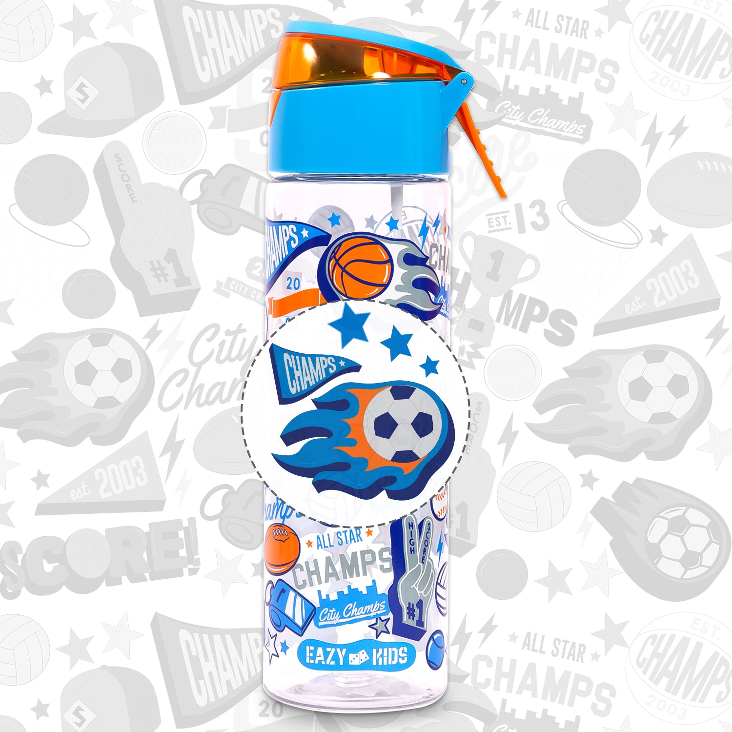 EAZY KIDS Tritan Water Bottle w/Spray, Soccer - Blue, 750ml