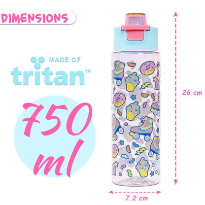 EAZY KIDS Tritan Water Bottle w/Flip Lid, Gen Z Skater - Blue, 750ml