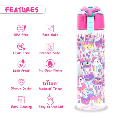 EAZY KIDS Tritan Water Bottle w/Spray, Unicorn Desert - Pink, 750ml