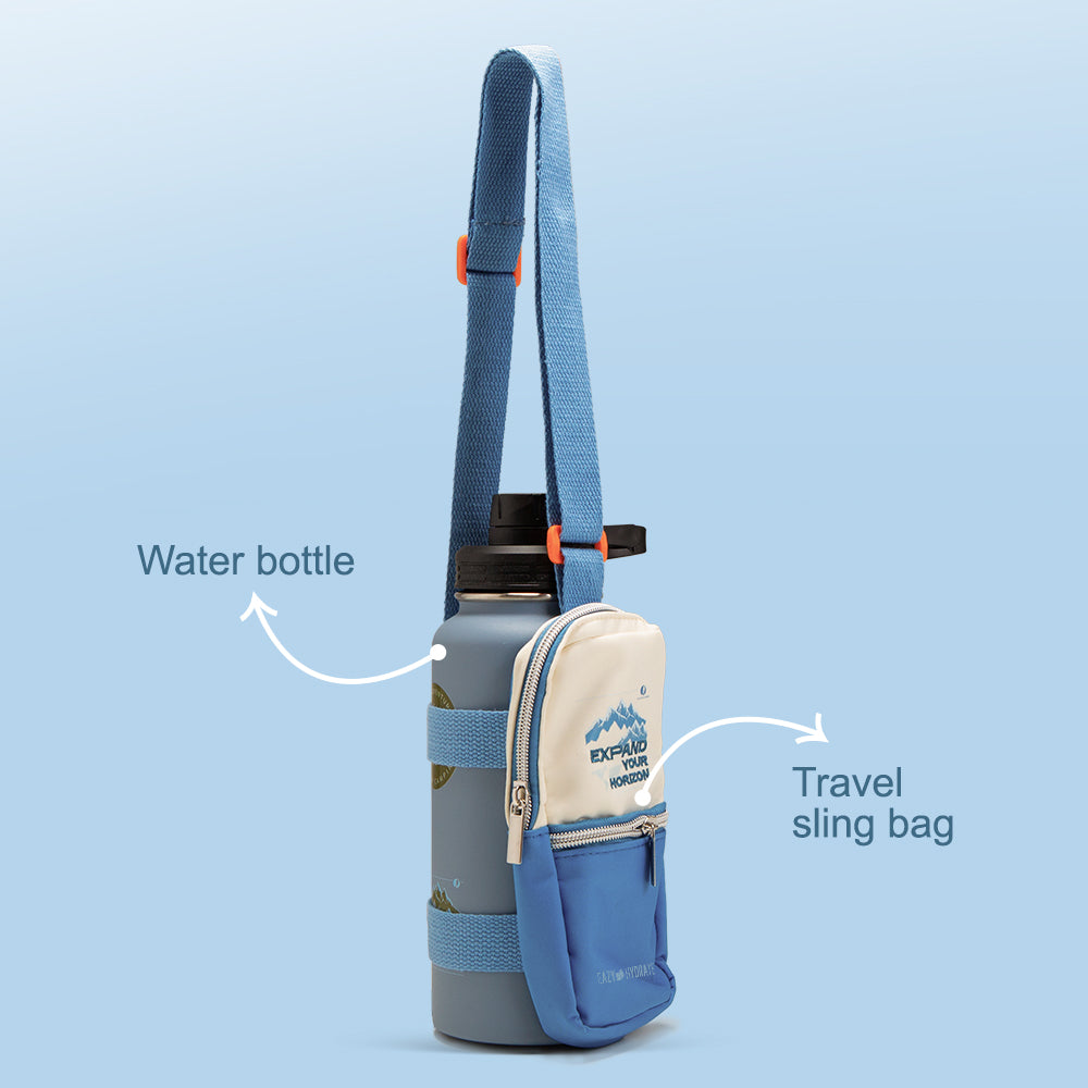 EAZY KIDS - Water Bottle Explorer w/Travel Sling Bag, 950ml Blue