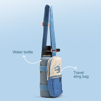 EAZY KIDS - Water Bottle Explorer w/Travel Sling Bag, 950ml Blue