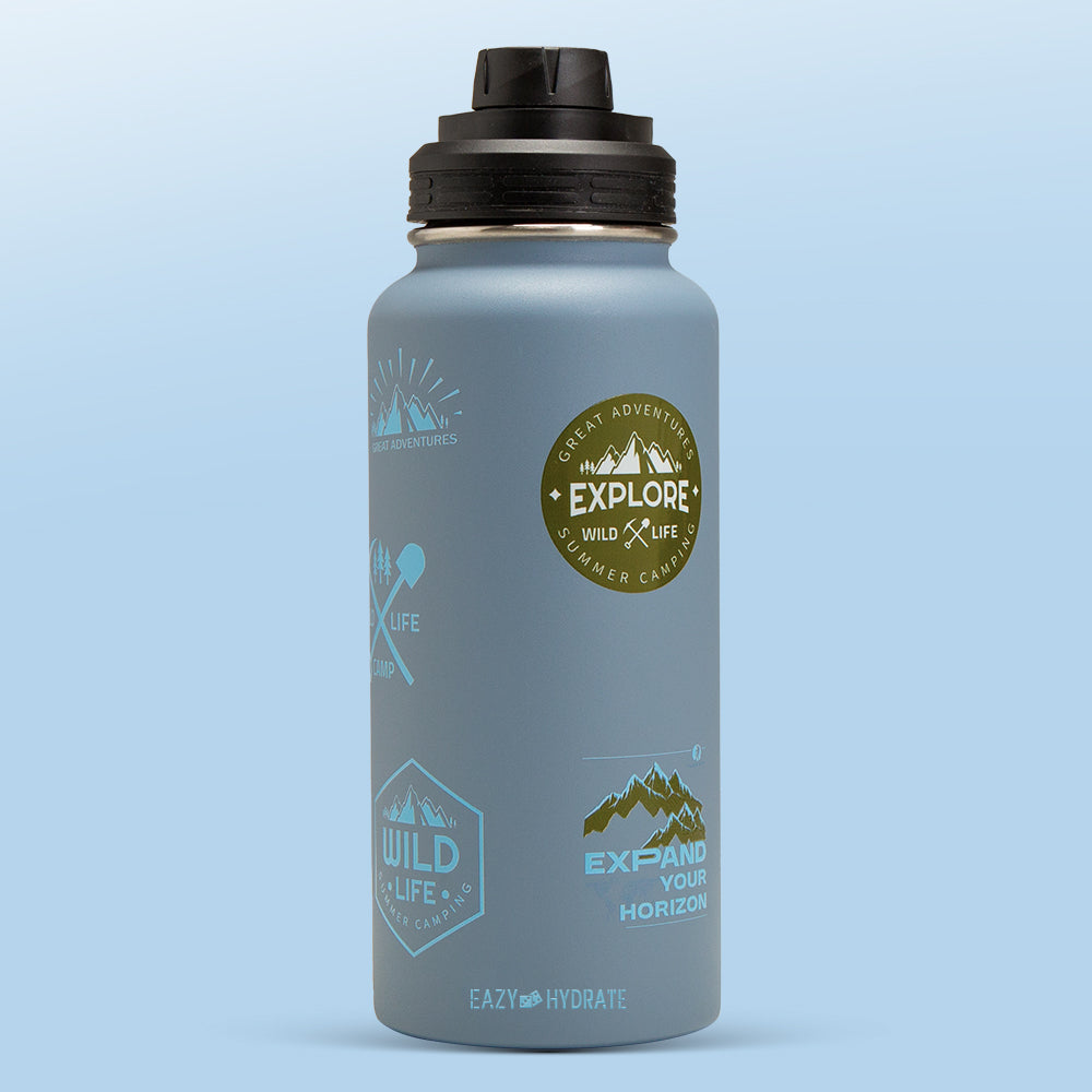 EAZY KIDS - Water Bottle Explorer w/Travel Sling Bag, 950ml Blue