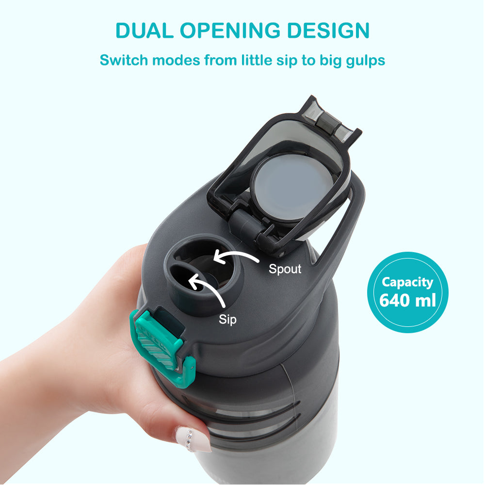 Eazy Kids Flip Top Water Bottle 750ml – BPA Free Spout & Straw Bottle for Kids, Urban Grey