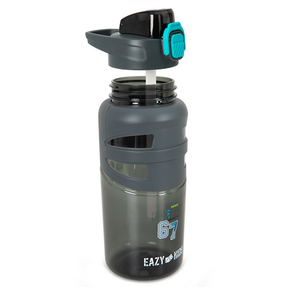 Eazy Kids Personalized Flip Top Water Bottle 750ml – BPA Free Spout & Straw Bottle for Kids, Urban Grey