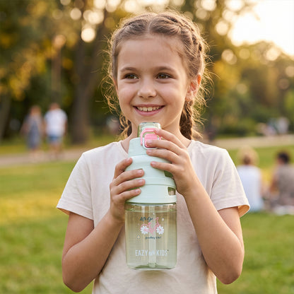 Eazy Kids Flip Top Water Bottle 750ml – BPA Free Spout & Straw Bottle for Kids, Bicycle Mint