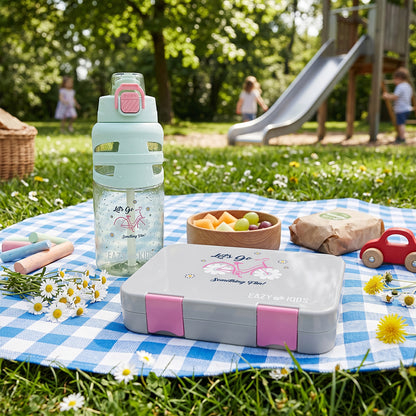 Eazy Kids Personalized Flip Top Water Bottle 750ml – BPA Free Spout & Straw Bottle for Kids, Bicycle Mint