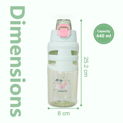 Eazy Kids Personalized Flip Top Water Bottle 750ml – BPA Free Spout & Straw Bottle for Kids, Bicycle Mint