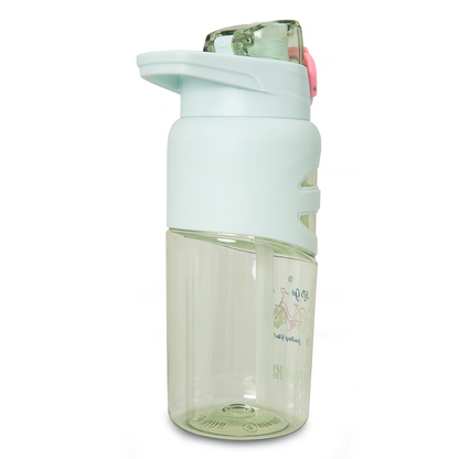 Eazy Kids Personalized Flip Top Water Bottle 750ml – BPA Free Spout & Straw Bottle for Kids, Bicycle Mint