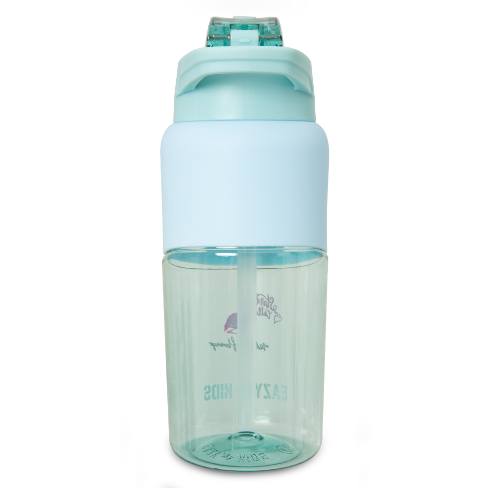 Eazy Kids Flip Top Water Bottle 750ml – BPA Free Spout & Straw Bottle for Kids, Flamingo Aqua