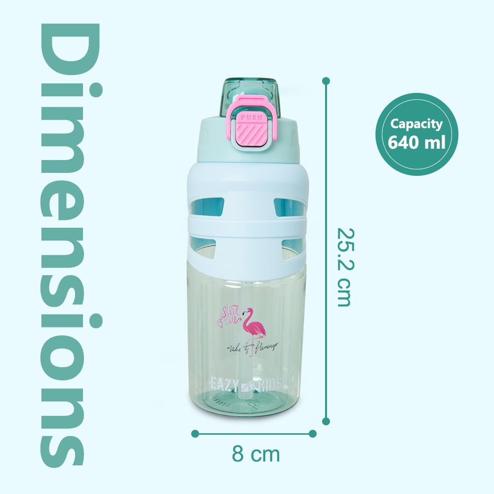 Eazy Kids Personalized Flip Top Water Bottle 750ml – BPA Free Spout & Straw Bottle for Kids, Flamingo Aqua