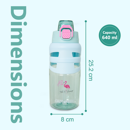 Eazy Kids Personalized Flip Top Water Bottle 750ml – BPA Free Spout & Straw Bottle for Kids, Flamingo Aqua