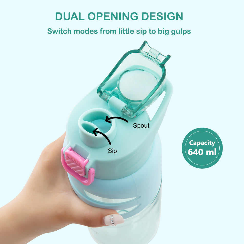 Eazy Kids Personalized Flip Top Water Bottle 750ml – BPA Free Spout & Straw Bottle for Kids, Flamingo Aqua