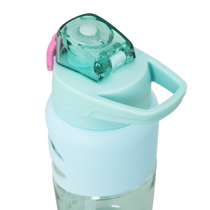 Eazy Kids Personalized Flip Top Water Bottle 750ml – BPA Free Spout & Straw Bottle for Kids, Flamingo Aqua