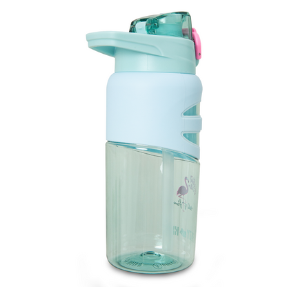 Eazy Kids Personalized Flip Top Water Bottle 750ml – BPA Free Spout & Straw Bottle for Kids, Flamingo Aqua