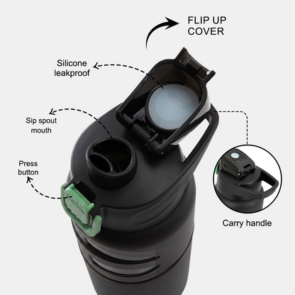 Eazy Kids Flip Top Water Bottle 750ml – BPA Free Spout & Straw Bottle for Kids, Gamer Black
