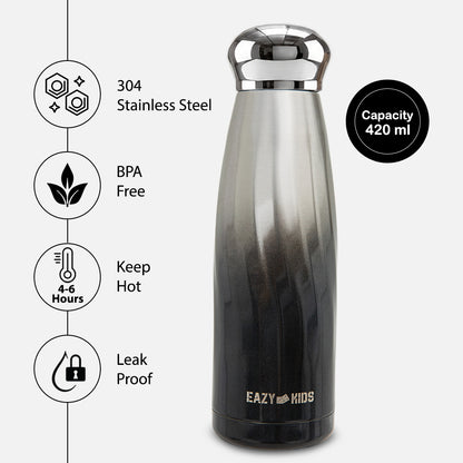 Eazy Kids Double Walled Stainless Steel Water Bottle, 420ml Black