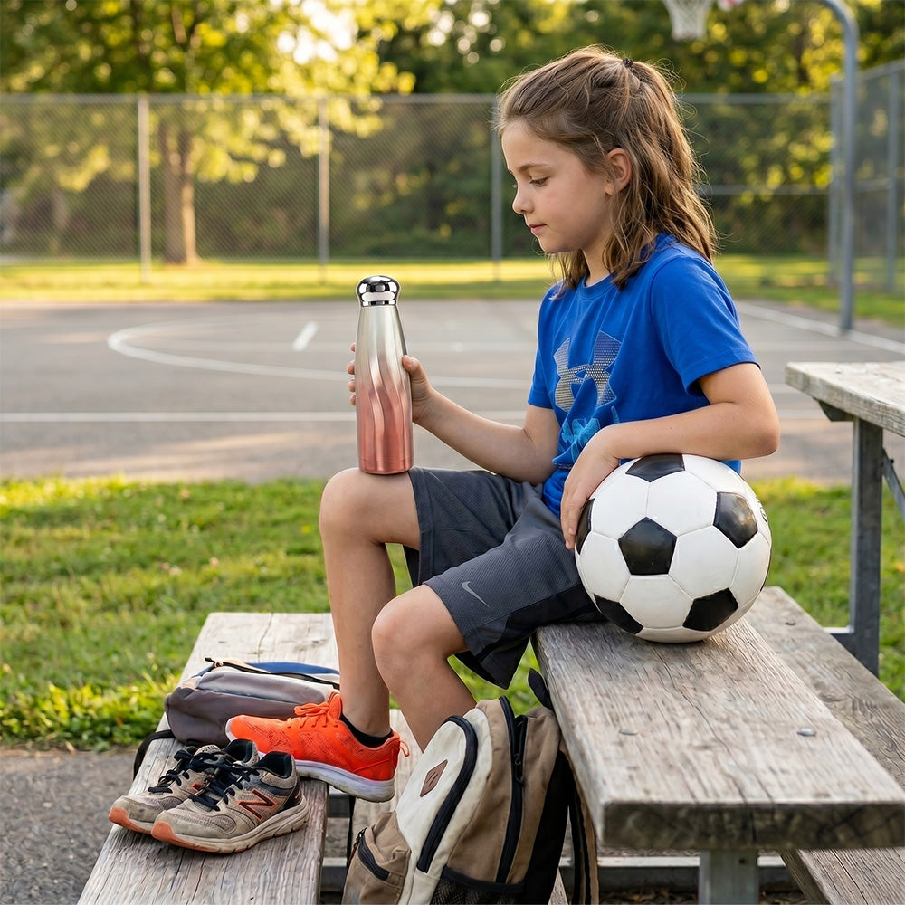 Eazy Kids Double Walled Stainless Steel Water Bottle, 420ml Rose Gold