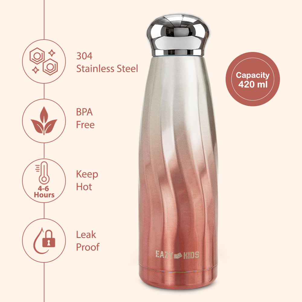 Eazy Kids Double Walled Stainless Steel Water Bottle, 420ml Rose Gold