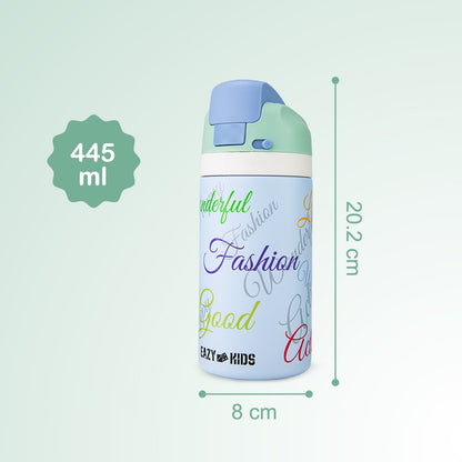 Eazy Kids Stainless Steel Water Bottle Bling w/ Straw and Spout 445 mL Success Blue