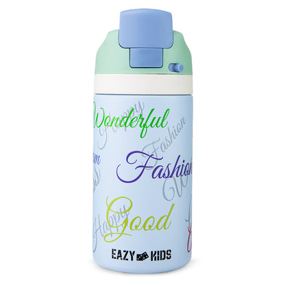Eazy Kids Stainless Steel Water Bottle Bling w/ Straw and Spout 445 mL Success Blue