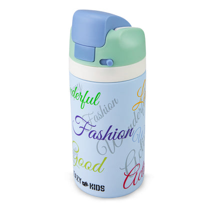Eazy Kids Personalized Stainless Steel Water Bottle Bling w/ Straw and Spout 445 mL Success Blue