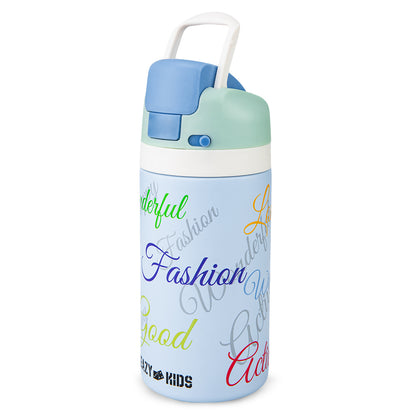 Eazy Kids Personalized Stainless Steel Water Bottle Bling w/ Straw and Spout 445 mL Success Blue