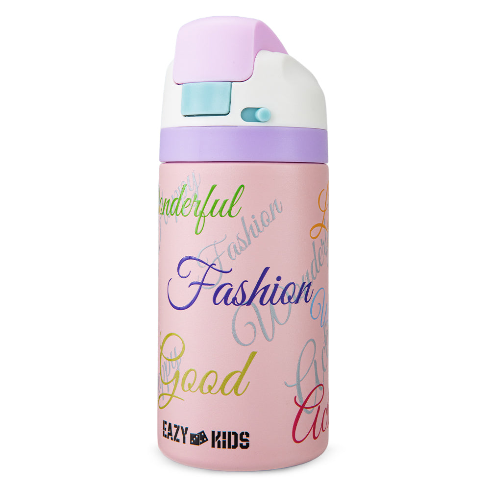 Eazy Kids Stainless Steel Water Bottle Bling w/ Straw and Spout 445 mL Success Pink