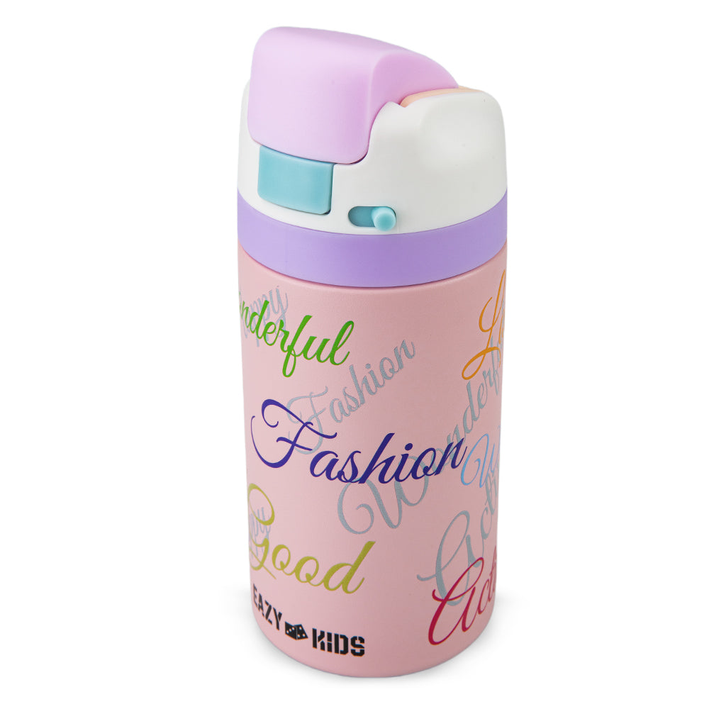 Eazy Kids Stainless Steel Water Bottle Bling w/ Straw and Spout 445 mL Success Pink