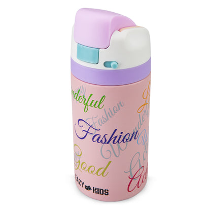 Eazy Kids Stainless Steel Water Bottle Bling w/ Straw and Spout 445 mL Success Pink