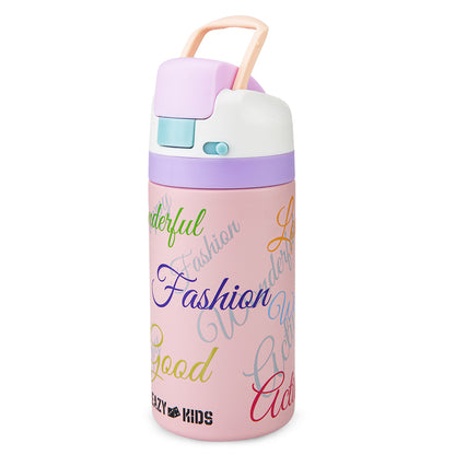 Eazy Kids Stainless Steel Water Bottle Bling w/ Straw and Spout 445 mL Success Pink