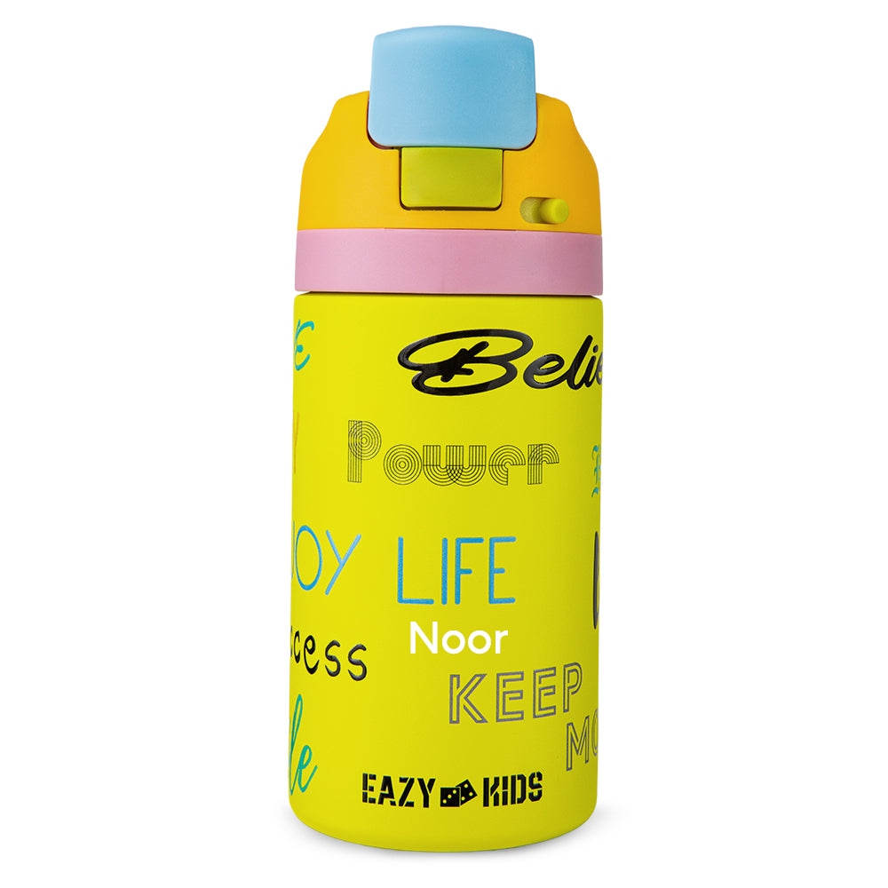 Eazy Kids Personalized Stainless Steel Water Bottle Bling w/ Straw and Spout 445 mL Bling