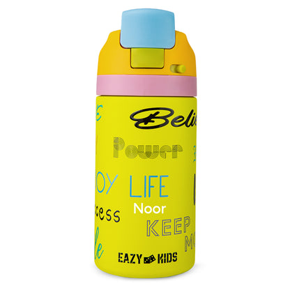 Eazy Kids Personalized Stainless Steel Water Bottle Bling w/ Straw and Spout 445 mL Bling