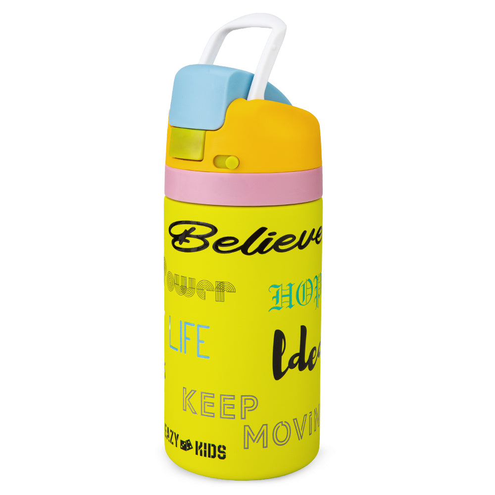 Eazy Kids Personalized Stainless Steel Water Bottle Bling w/ Straw and Spout 445 mL Bling