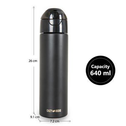 Eazy Kids Personalized - Insulated Stainless Steel Water Bottle w/Spray , 640ml Black