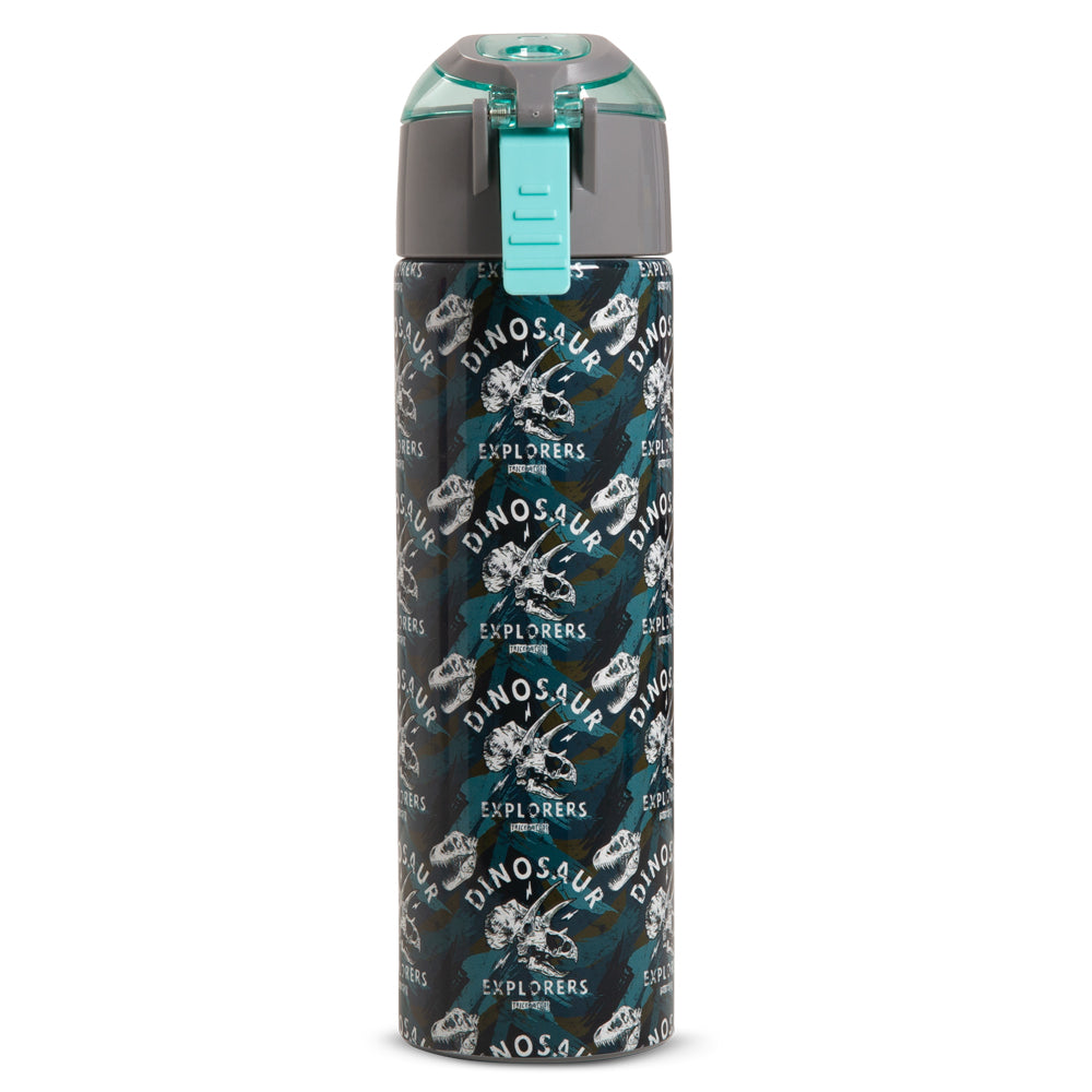 EAZY KIDS - Insulated Stainless Steel Water Bottle w/Spray -Dinosaurs, 640ml Green
