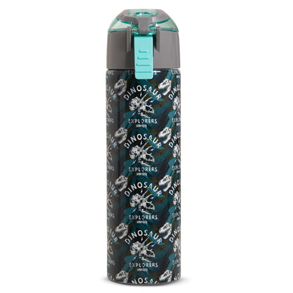 EAZY KIDS - Insulated Stainless Steel Water Bottle w/Spray -Dinosaurs, 640ml Green