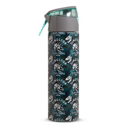 EAZY KIDS - Insulated Stainless Steel Water Bottle w/Spray -Dinosaurs, 640ml Green