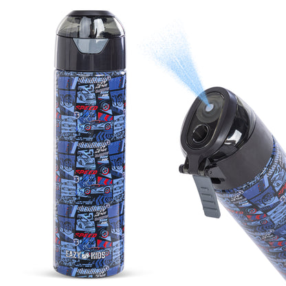 EAZY KIDS - Insulated Stainless Steel Water Bottle w/Spray -Car Racing, 640ml Blue