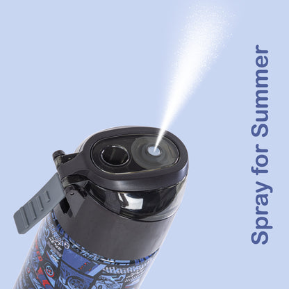 EAZY KIDS - Insulated Stainless Steel Water Bottle w/Spray -Car Racing, 640ml Blue