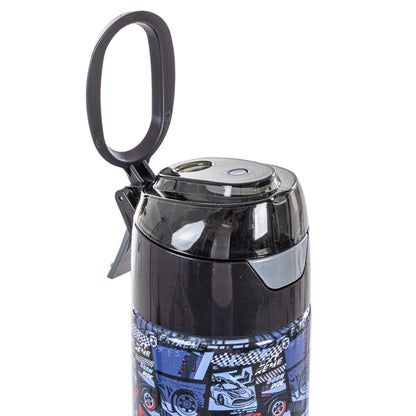 EAZY KIDS - Insulated Stainless Steel Water Bottle w/Spray -Car Racing, 640ml Blue
