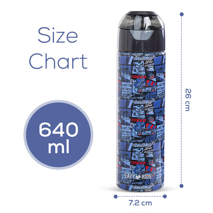 EAZY KIDS - Insulated Stainless Steel Water Bottle w/Spray -Car Racing, 640ml Blue