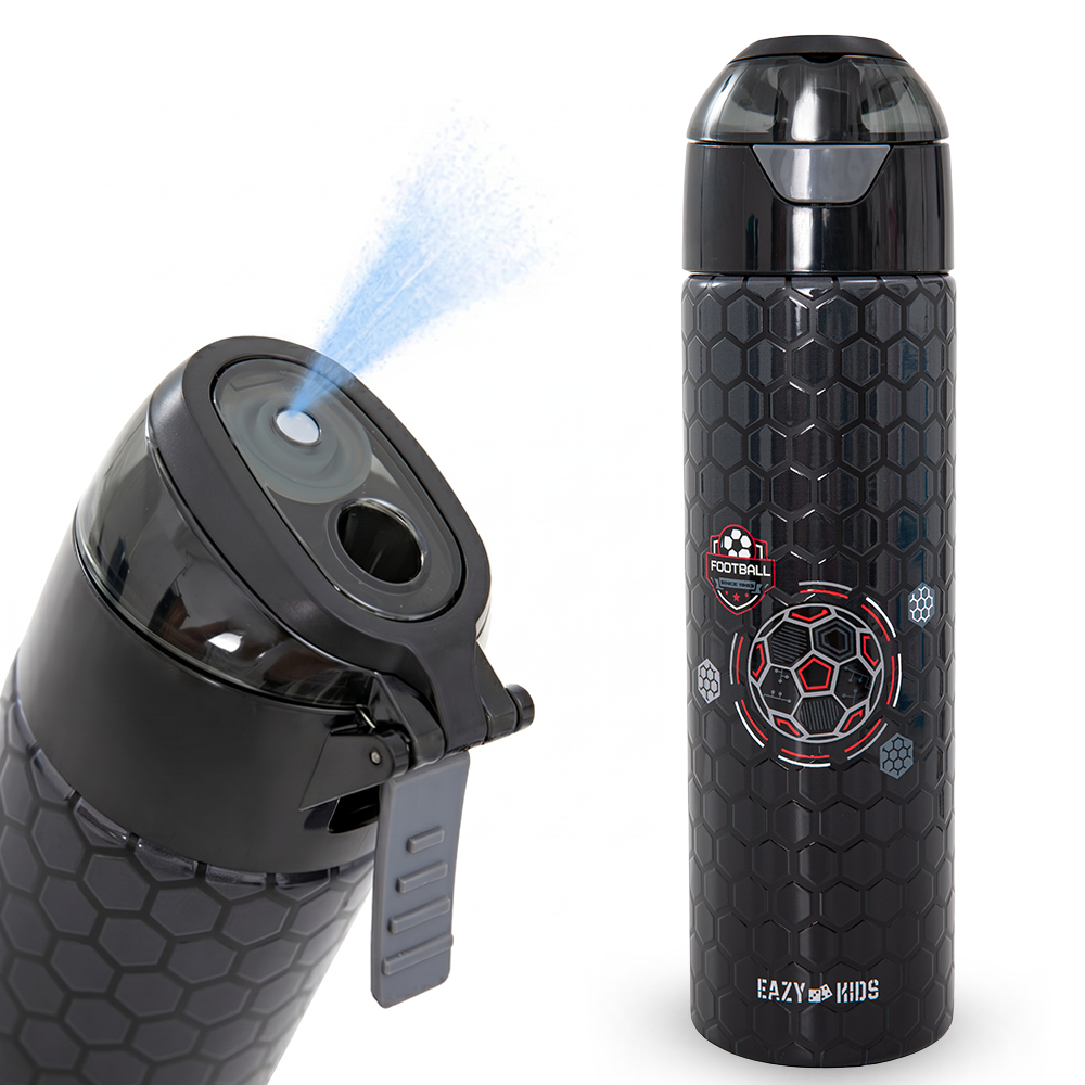 Eazy Kids - Insulated Stainless Steel Water Bottle w/Spray, Football 640ml - Black