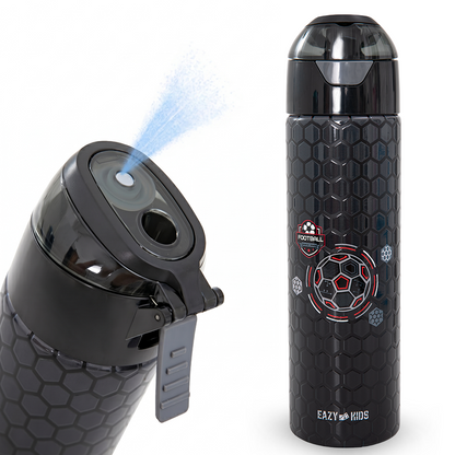 Eazy Kids - Insulated Stainless Steel Water Bottle w/Spray, Football 640ml - Black