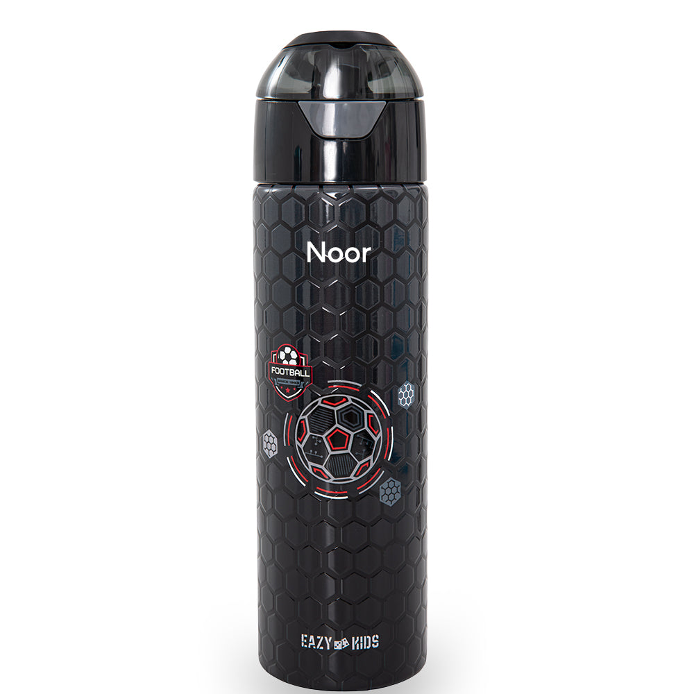 Eazy Kids Personalized - Insulated Stainless Steel Water Bottle w/Spray, Football 640ml - Black