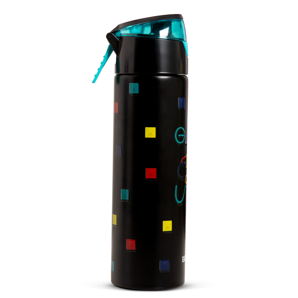 EAZY KIDS - Insulated Stainless Steel Water Bottle w/Spray -Gamer, 640ml Black